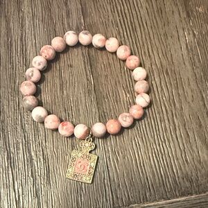 Pink Stone Beaded Bracelet with Gold CC Charm - Women Jewelry